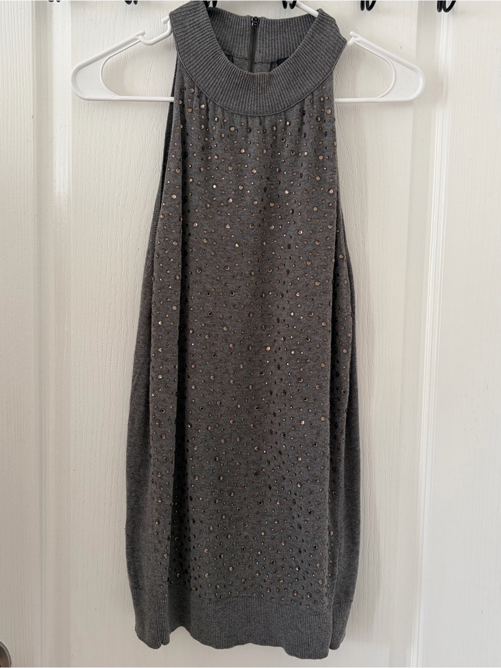 Y2K Style Gray Sleeveless Studded Knit Blouse